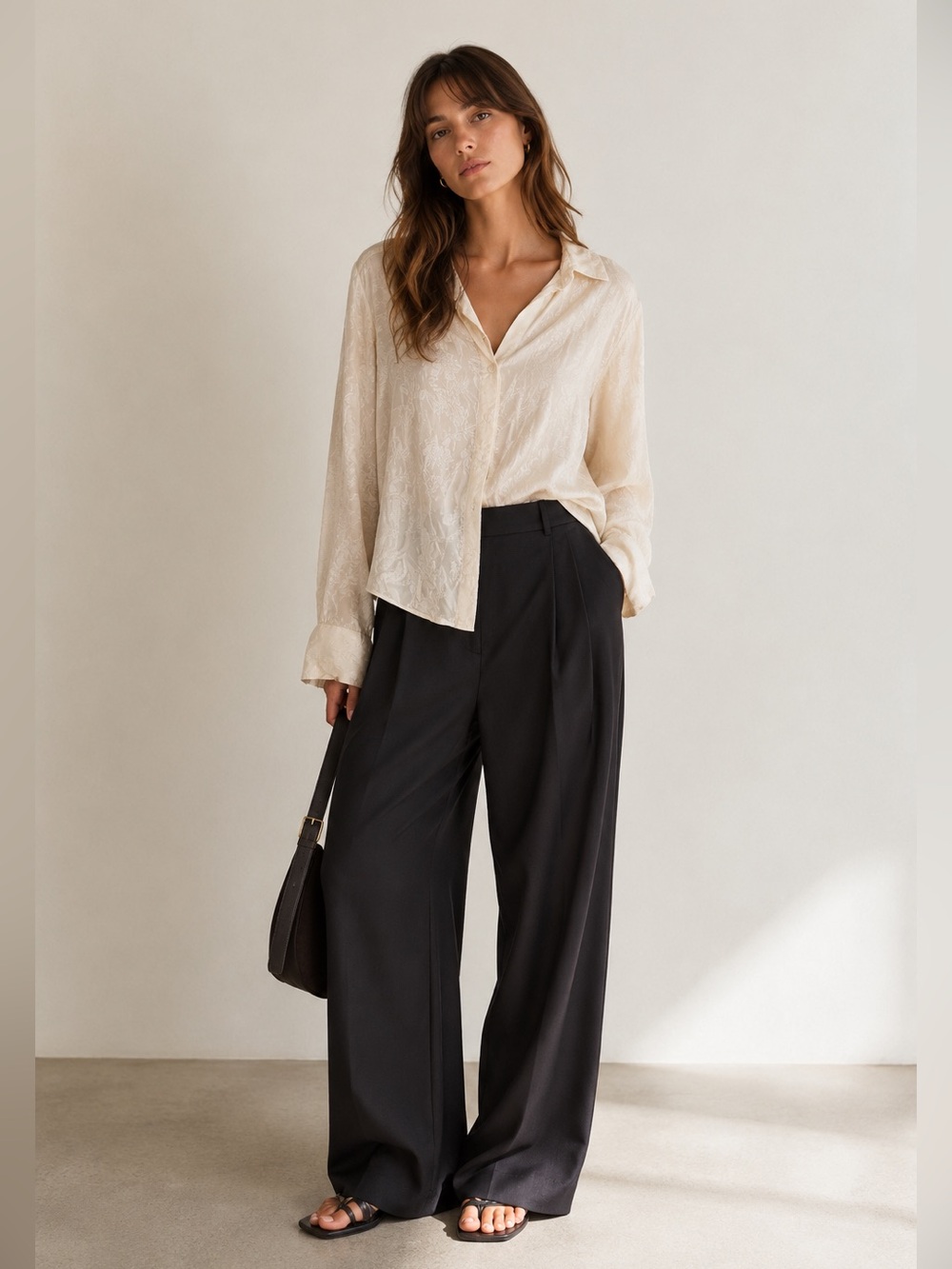 Elie Tahari Ivory Floral Jacquard Button-Up Blouse